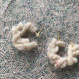 Chunky Cream Yarn Hoop Earrings